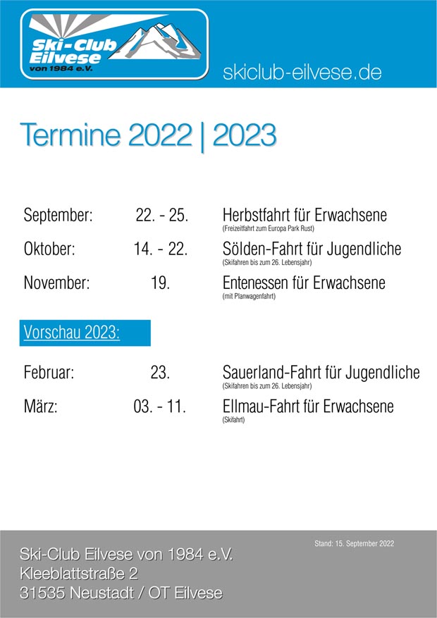 SKiClubEilvese Termine 2021 2022