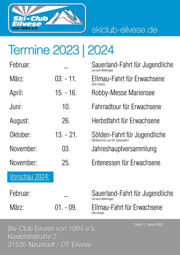 SKiClubEilvese Termine 2021 2022